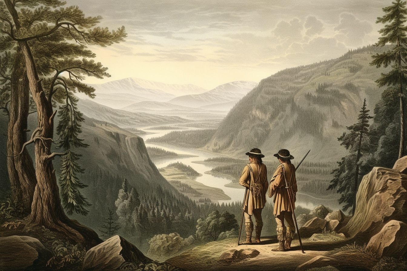 Lewis and Clark gazing at mountains